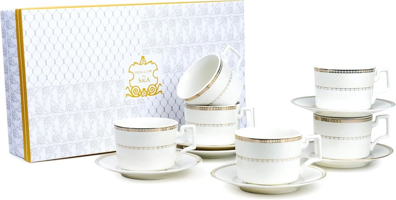 شالو طقم أكواب شاي وصحون روزا من البورسلين العظمي، 220 مل (أبيض، 6 أكواب، 6 صحون) - Image 4